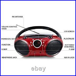 030B Portable CD Player Boombox with Bluetooth for Home AM FM Firemist Red