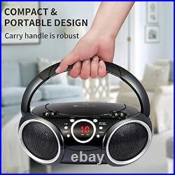 030C Portable CD Player Boombox AM FM Analog Tuning Radio, BLACK with Grey Rim