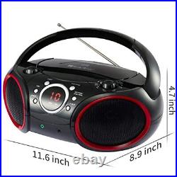 030C Portable CD Player Boombox with AM FM Stereo Radio Black with RED Rim