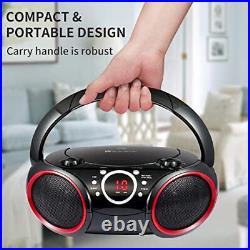 030C Portable CD Player Boombox with AM FM Stereo Radio Black with RED Rim