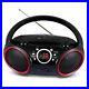 030C Portable CD Player Boombox with AM FM Stereo Radio, Black with RED rim