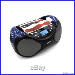 AKAI PORTABLE TOP LOADING CD PLAYER BOOMBOX FM RADIO LINE-IN USA FLAG NEW