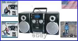 AM/FM Stereo CD Player Boombox with Cassette Recorder & AUX Input Black/Silver