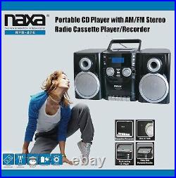 AM/FM Stereo CD Player Boombox with Cassette Recorder & AUX Input Black/Silver