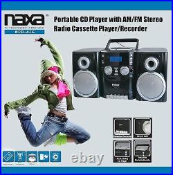 AM/FM Stereo CD Player Boombox with Cassette Recorder & AUX Input Black/Silver