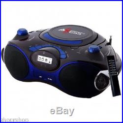 AXESS PB2704BLU Blue Portable Boombox MP3-CD Player Text Display AM-FM Stereo