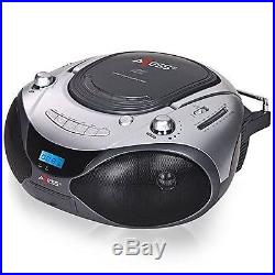 AXESS PB2708 Portable CD/MP3 Player Boombox with AM/FM Radio (Silver)