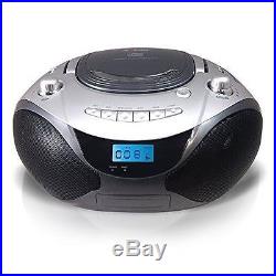AXESS PB2708 Portable CD/MP3 Player Boombox with AM/FM Radio (Silver)