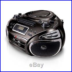 AXESS Portable Boombox AM/FM Radio CD/MP3 Player USB/SD Cassette Recorder Black