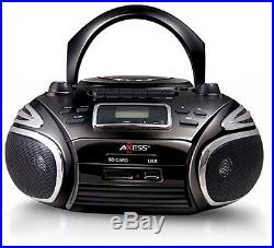 AXESS Portable Boombox With AM/FM Radio, CD/MP3 Player, USB/SD, Cassette And