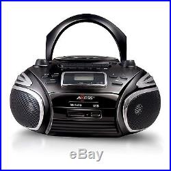 AXESS Portable Boombox with AM/FM Radio CD/MP3 Player USB/SD Cassette Recorde