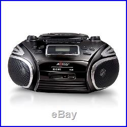 AXESS Portable Boombox with AM/FM Radio CD/MP3 Player USB/SD Cassette Recorde