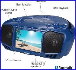 Aiwa Portable Media Boombox DVD/CD/Video 7 Bluetooth HDMI Input LCD Navy NIB