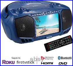 Aiwa Portable Media Boombox DVD/CD/Video 7 Bluetooth HDMI Input LCD Navy NIB
