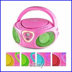 Auna Roadie Portable Boombox CD Player Radio LED Light AMFM Girl Design Pink Ros