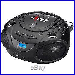 Axess Black Portable Boombox MP3/CD Player with Text Display, with AM/FM Stere