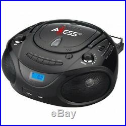 Axess Black Portable Boombox MP3/CD Player with Text Display with AM/FM Stereo