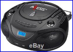 Axess PB2703 Black Portable Boombox MP3 /CD Player Text Display AM/FM Stereo New