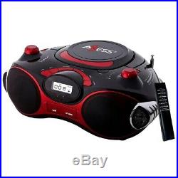 Axess Pb2704Red Red Portable Boombox Mp3/Cd Player Text Display Am/Fm Stereo