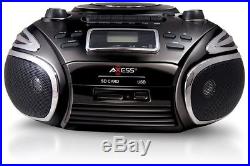 Axess Portable AM/FM Radio, CD/MP3 Player, USB/SD and Cassette Recorder Boombox