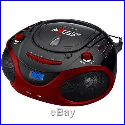 Axess Red Portable Boombox MP3/CD Player with Text Display with AM/FM Stereo US