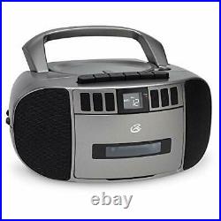 BCA209S Portable Am/FM Boombox with CD and Cassette Player, Silver Gray/Silver