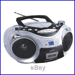 Bluetooth Audio System Boombox Portable With AM/FM Radio MP3 CD Player Silver