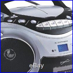 Bluetooth Audio System Boombox Portable With AM/FM Radio MP3 CD Player Silver