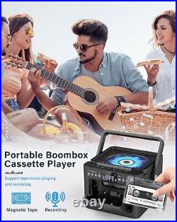 Boombox Cassette CD Player Combo with Bluetooth, FM, Remote Control, Tape Rec