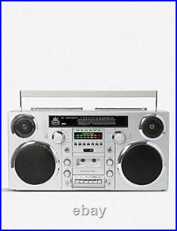 Brooklyn 1980S-Style Portable Boombox CD Player, Cassette Player, FM Silver
