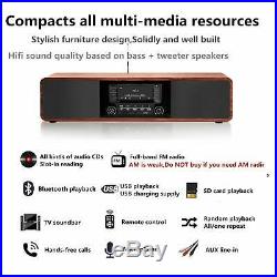 CD Mp3 Player Stereo Wooden Desktop Bluetooth Hi-fi Speaker Portable Boombox