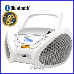 CD Player Boombox Portable Radio Bluetooth USB & MP3 Player White
