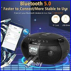 CD Player Portable Boombox with AM FM Stereo Radio, Bluetooth 5.0/TF Black