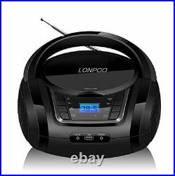 CD Player Portable Boombox with FM Radio/USB/Bluetooth/AUX Input Earphone Jack