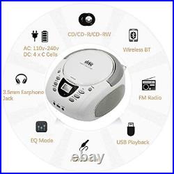 CD Player Portable Boombox with FM Radio/USB/Bluetooth/AUX Input and Earphone