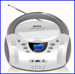 CD Player Portable Boombox with FM Radio/USB/Bluetooth/AUX Input and White