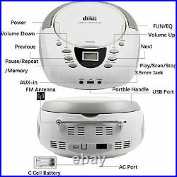 CD Player Portable Boombox with FM Radio/USB/Bluetooth/AUX Input and White