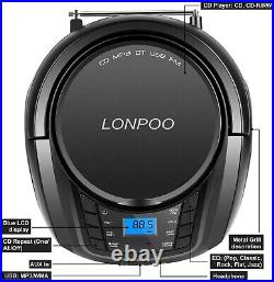 CD Player Portable Boombox with FM RadioUSBBluetoothAUX Input and Earphone