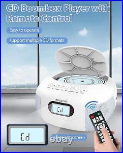 Compact FM Radio CD Boombox Remote Control, Headphone Jack & Portable Design