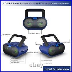 Compact Portable CD Player Boombox with Remote, AM/FM & Color Flashing Lights