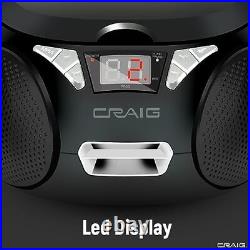 Craig CD6925 Portable Top-Loading Boombox with AM/FM Stereo Radio in Black
