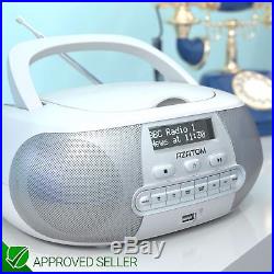 DAB Radio Boombox CD Player Clock USB Portable Digital Alarm AZATOM Zenith WHITE