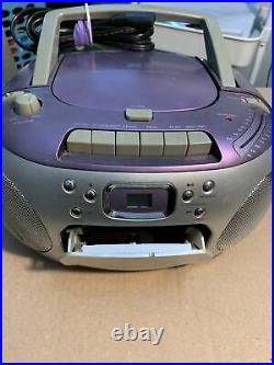 Emerson CD Player Cassette Boombox PURPLE SILVER Radio FM Stereo 2002 PD6517PL