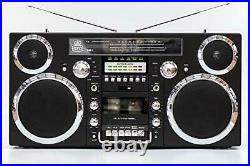 GPO Brooklyn 1980S-Style Portable Boombox CD Player, Cassette Player, FM Ra