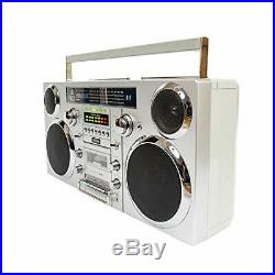 GPO Brooklyn 1980S-Style Portable Boombox CD Player, Cassette (Silver)