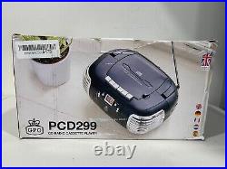 GPO PCD299 Portable Retro Boombox CD Radio Cassette Player black Battery Powered