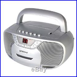 GROOV-E CLASSIC BOOMBOX PORTABLE CD & CASSETTE PLAYER With RADIO SILVER GVPS823SR