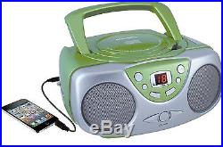 Green Portable CD Player AM FM Radio Boombox iPod iPhone iTunes Android Booster