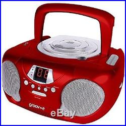 Groov-e Boombox Portable CD Player With Radio and Headphone Jack Red