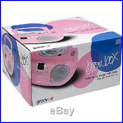 Groov-e Boombox Portable CD Player with Radio & Headphone Jack Pink